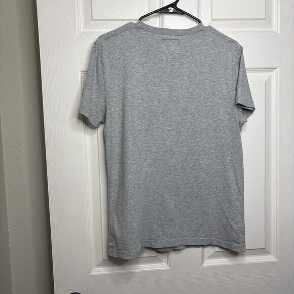 2010s Abercrombie & Fitch Small Gray V-Neck Tee Shirt Red Moose Logo Cotton Top - Picture 6 of 7